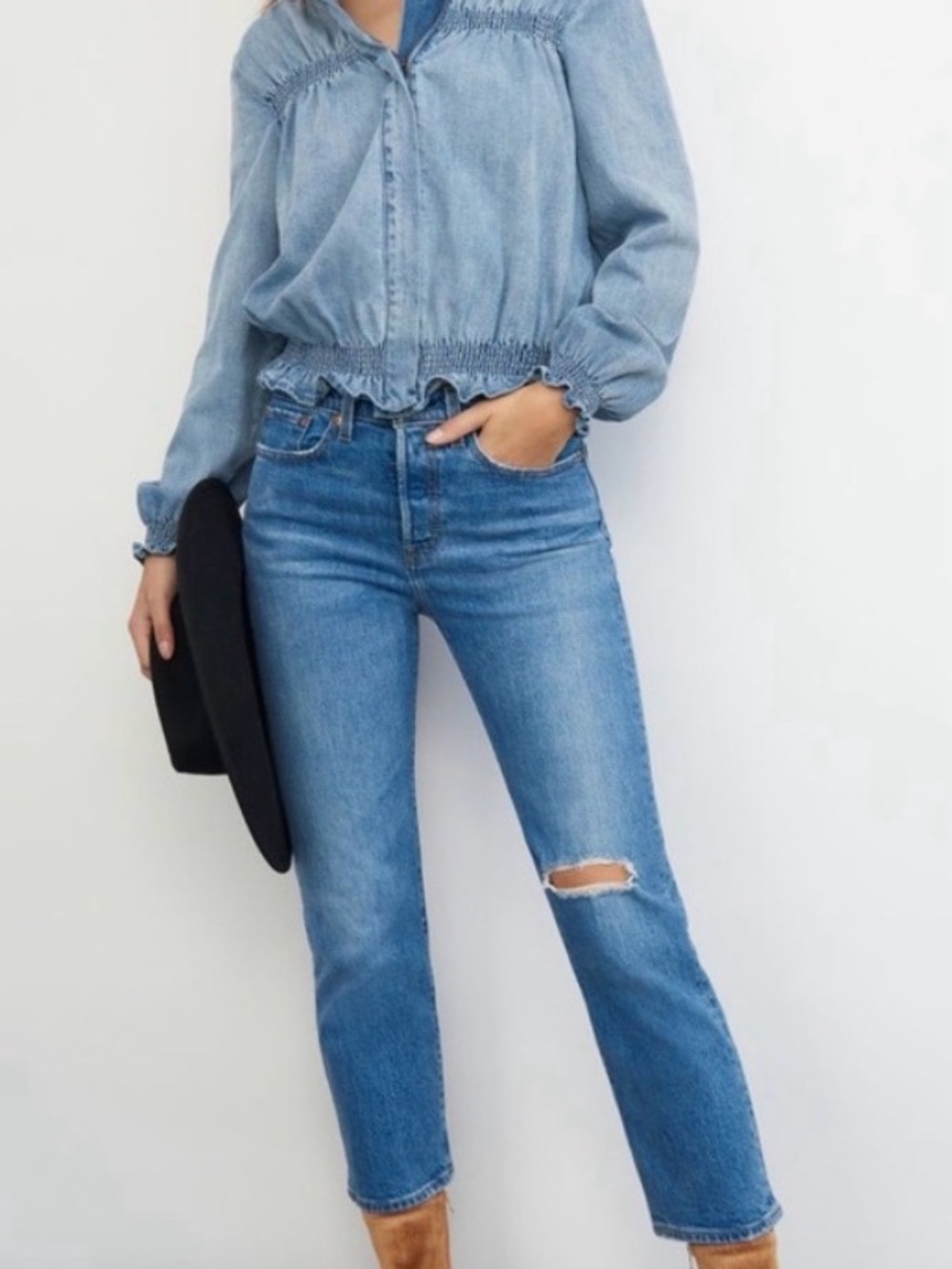 Levi's Mid-Wash Straight Leg Jeans with Knee Rip